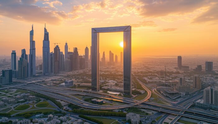 Beautiful sunset view at Dubai Frame in UAE